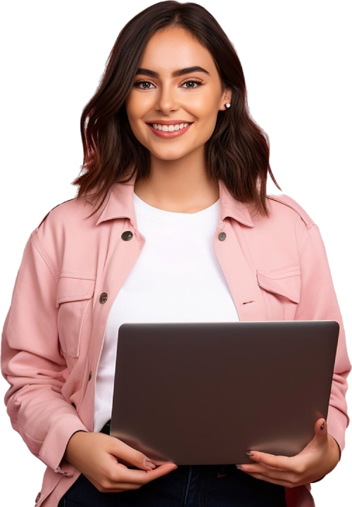 Smiling support executive holding a laptop for customer assistance