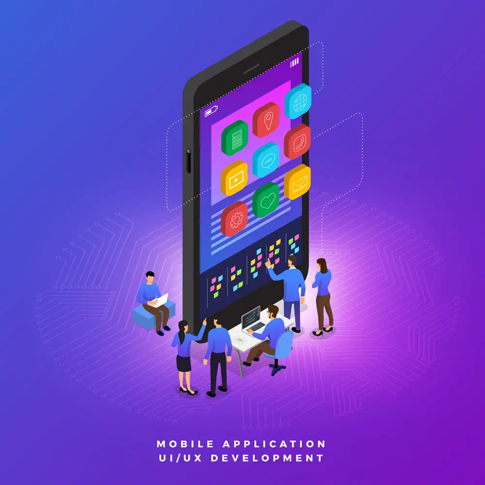 Team working on mobile app design and development