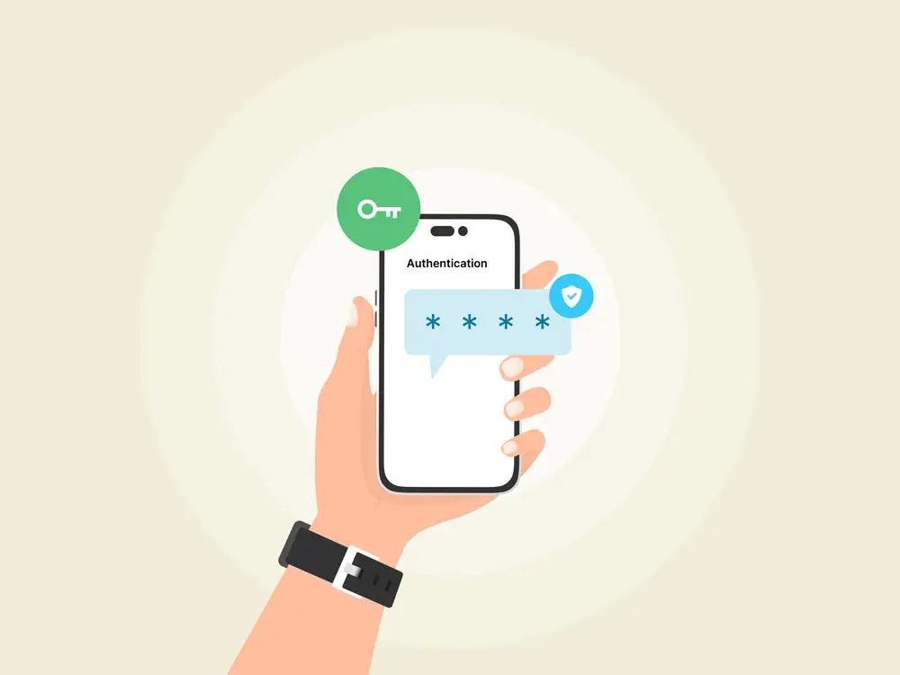 Illustration of a user receiving an OTP SMS on a smartphone